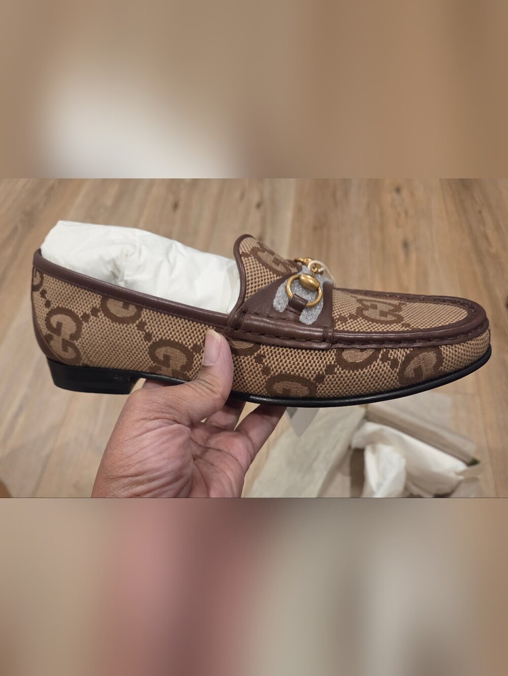 Womans GG Patterned Slip-On Gucci Loafer's with Gold Accent